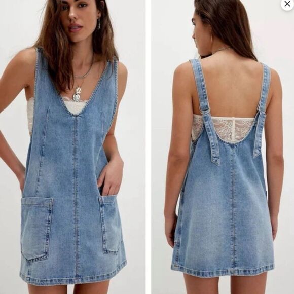 Free People Dresses & Skirts - Free People We The Free High Roller Skirtall Denim Dress Follow Your Heart XS